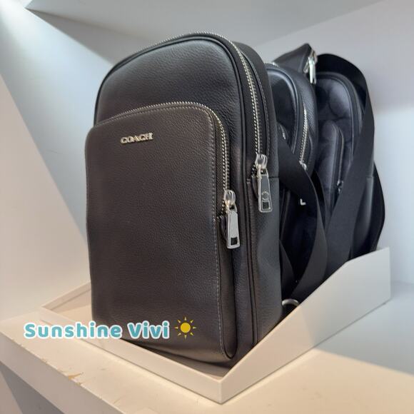 NWT Coach Ethan Pack CQ669 Crossbody Refined pebble leather BAG Silver Black - Picture 2 of 10